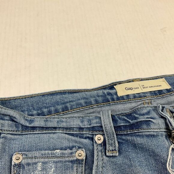 GAP Best Girlfriend Cropped Jeans Blue Embroidered Frayed Torn High Rise Size 28 - Picture 12 of 12